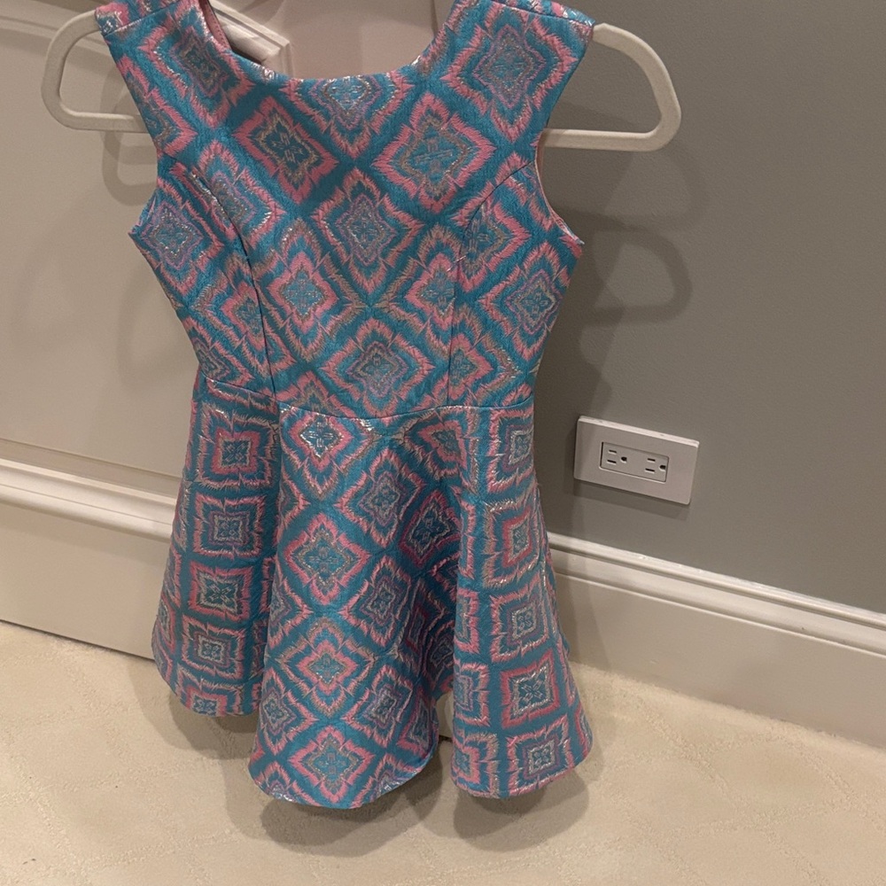 Un Deux Trois Pink and Blue Geometric Kids Dress size 10